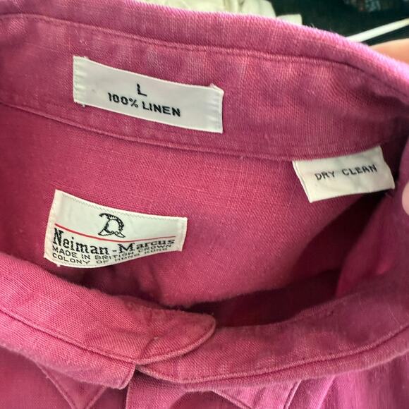 Neiman Marcus Men’s Large 100% Linen Long Sleeve Shirt Wine / Burgundy Casual - Picture 5 of 6